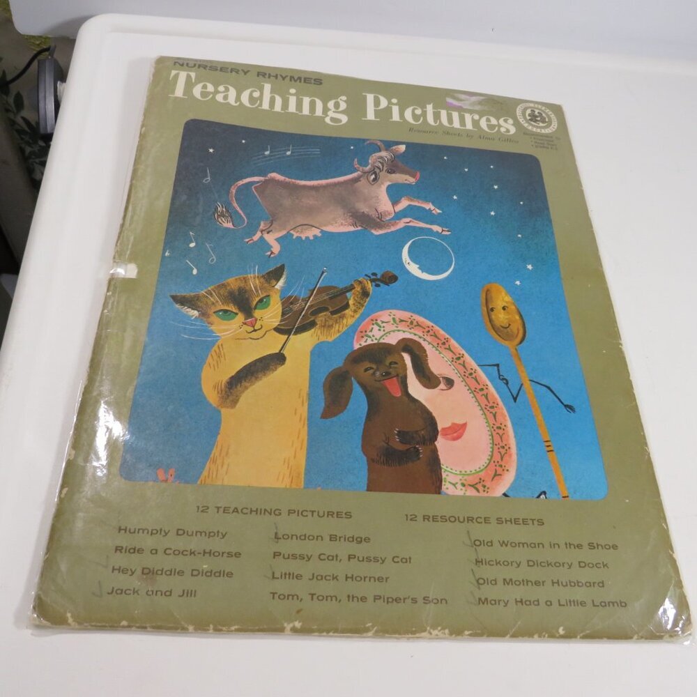 Vintage 1960s Mid Century Art Nursery Rhymes pictures (12) LAMINATED 14” tall